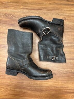 Frye NEVER BEEN WORN Black Leather Boots with Buckle Detail